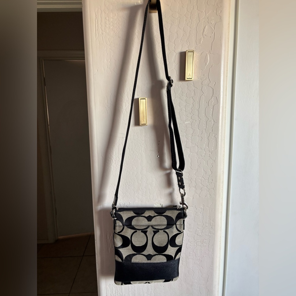 EUC faux Coach Stylish Black and Cream Crossbody Bag